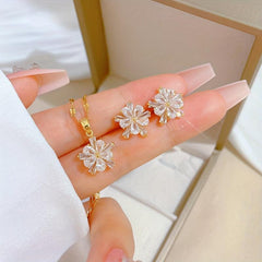 Crystal Flower Charm Necklace Earrings Set