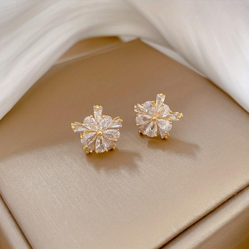 Crystal Flower Charm Necklace Earrings Set