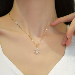 Crystal Flower Charm Necklace Earrings Set