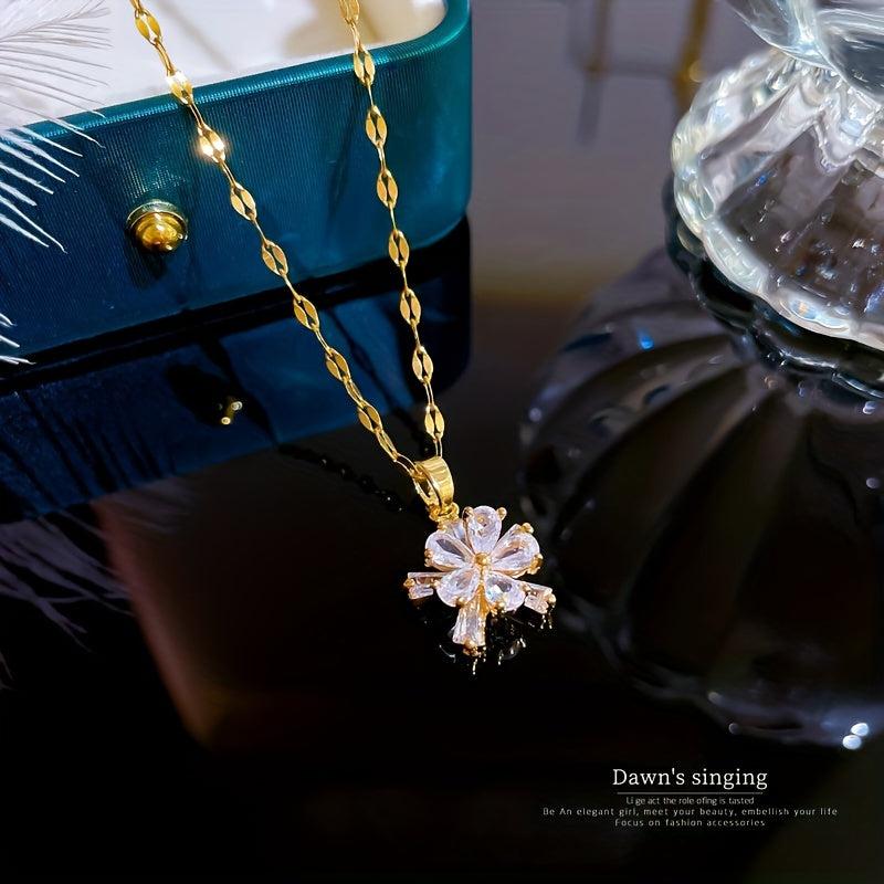 Crystal Flower Charm Necklace Earrings Set