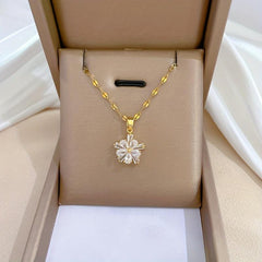 Crystal Flower Charm Necklace Earrings Set