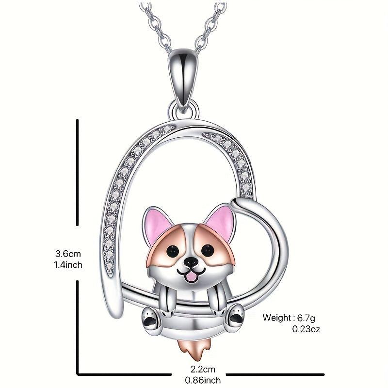 Corgi Heart Pendant Necklace Cartoon Animal Jewelry Gift