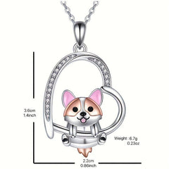 Corgi Heart Pendant Necklace Cartoon Animal Jewelry Gift