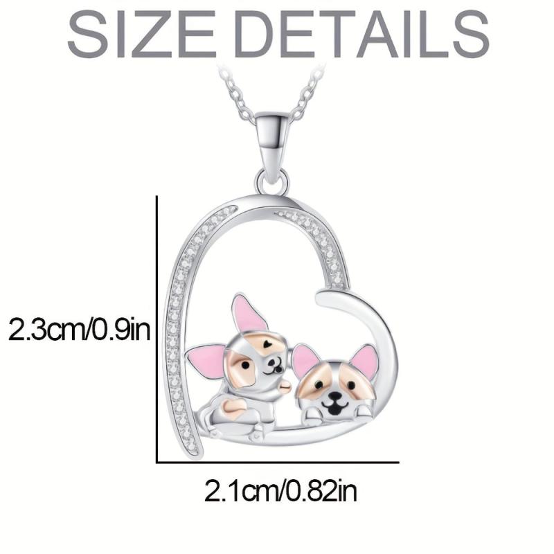 Corgi Heart Pendant Necklace Cartoon Animal Jewelry Gift