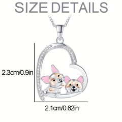Corgi Heart Pendant Necklace Cartoon Animal Jewelry Gift