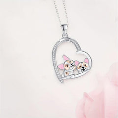 Corgi Heart Pendant Necklace Cartoon Animal Jewelry Gift