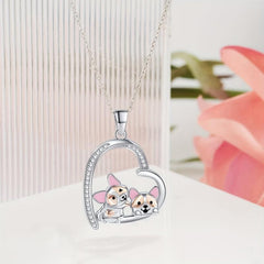 Corgi Heart Pendant Necklace Cartoon Animal Jewelry Gift