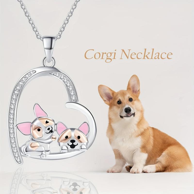 Corgi Heart Pendant Necklace Cartoon Animal Jewelry Gift