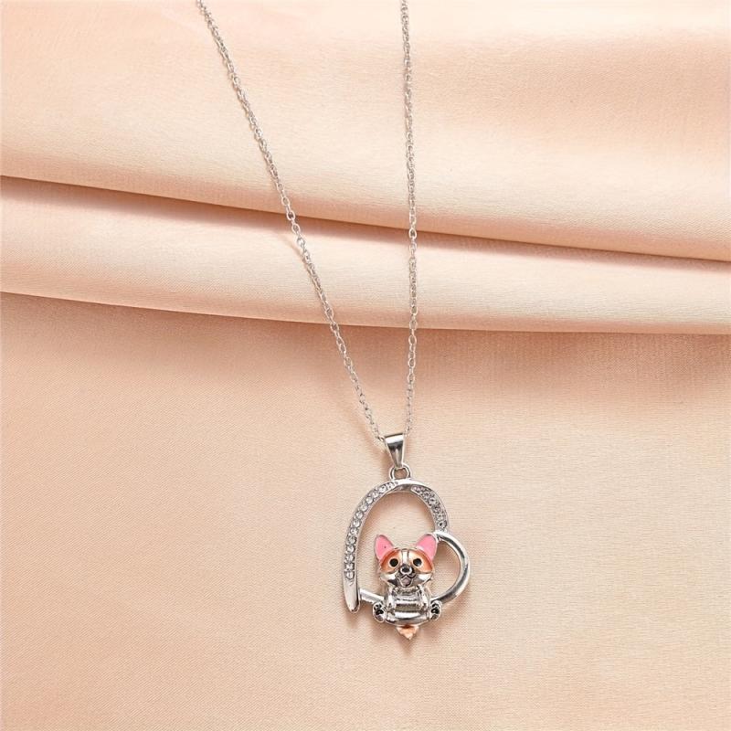 Corgi Heart Pendant Necklace Cartoon Animal Jewelry Gift
