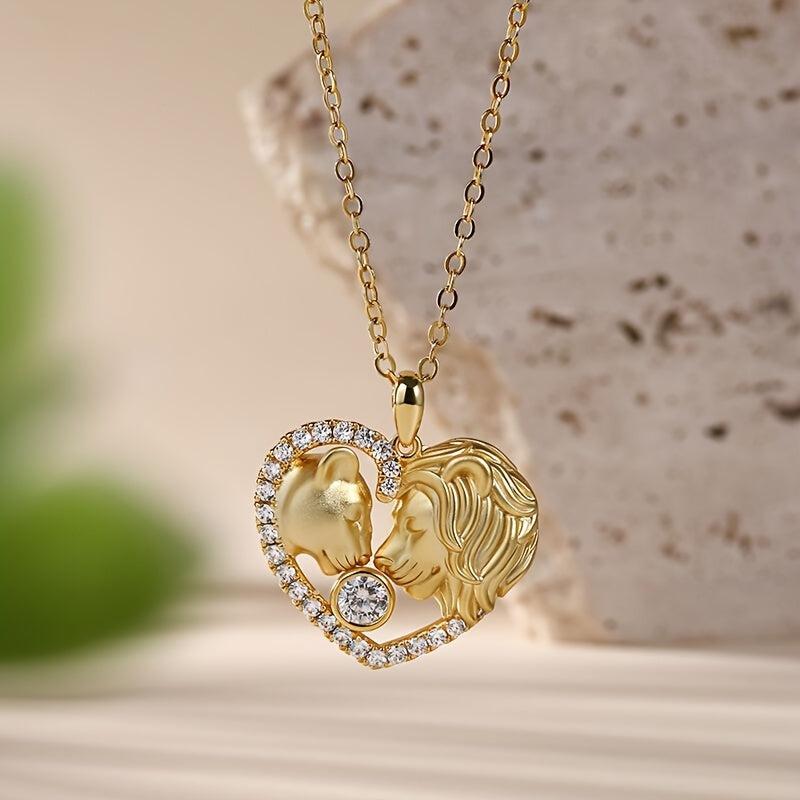 Lion Heart Gemstone Pendant Necklace - Fashionable Girl Jewelry