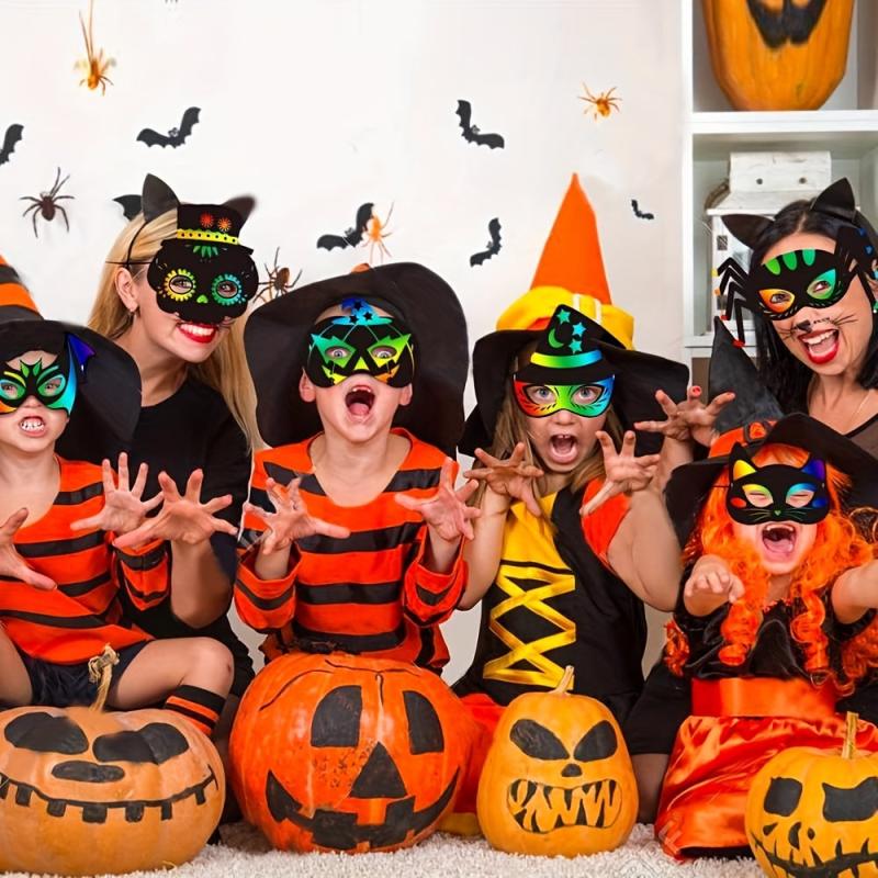Rainbow Scratch Art Masks Kit - Halloween Party Favors - 24PCS Bulk Decorations
