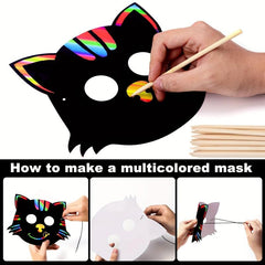 Rainbow Scratch Art Masks Kit - Halloween Party Favors - 24PCS Bulk Decorations