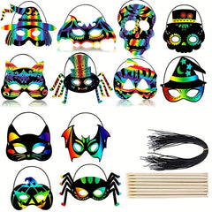 Rainbow Scratch Art Masks Kit - Halloween Party Favors - 24PCS Bulk Decorations