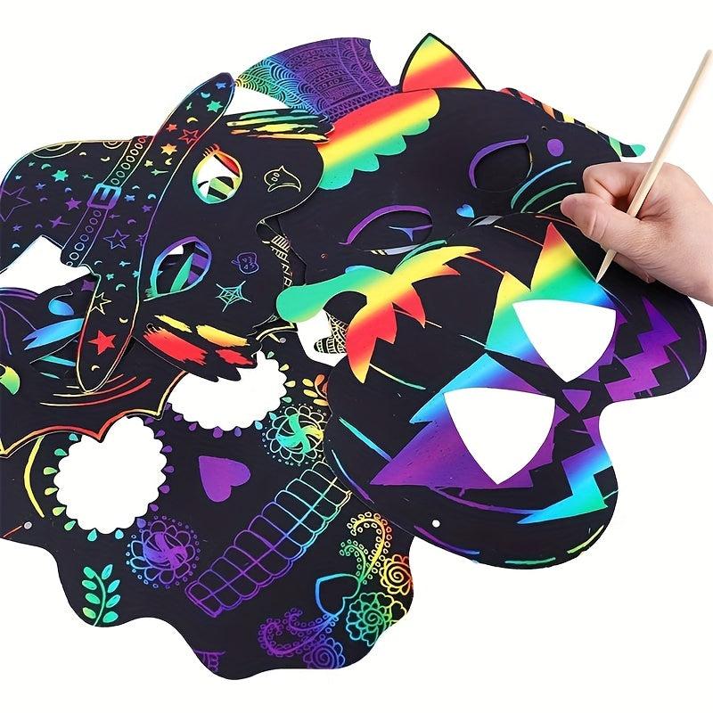 Rainbow Scratch Art Masks Kit - Halloween Party Favors - 24PCS Bulk Decorations