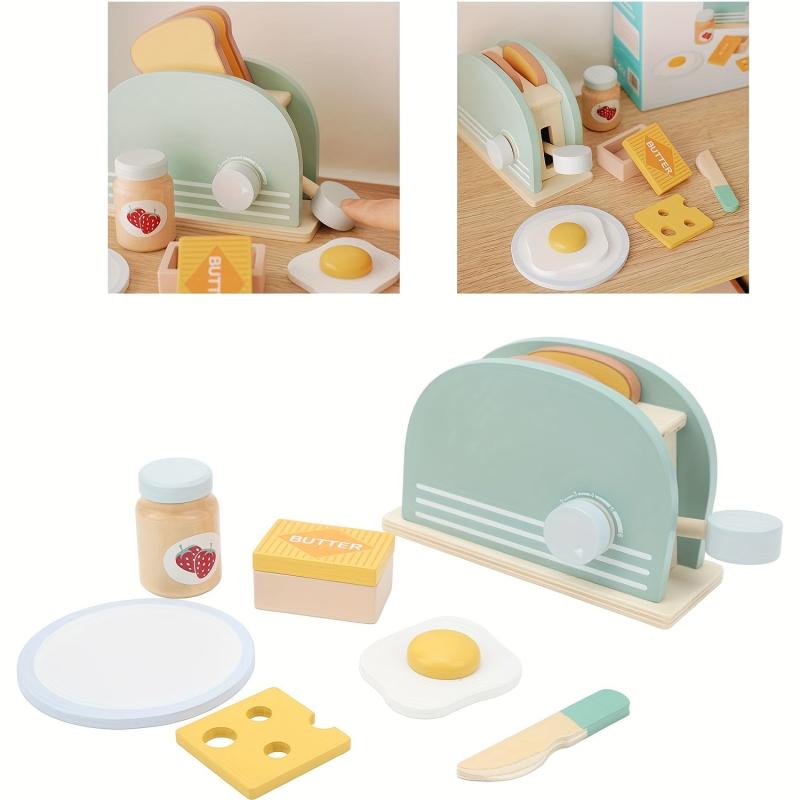 Wooden Toy Kitchen Pop up Toaster Set - Early Education Game