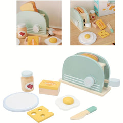 Wooden Toy Kitchen Pop up Toaster Set - Early Education Game