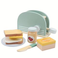 Wooden Toy Kitchen Pop up Toaster Set - Early Education Game