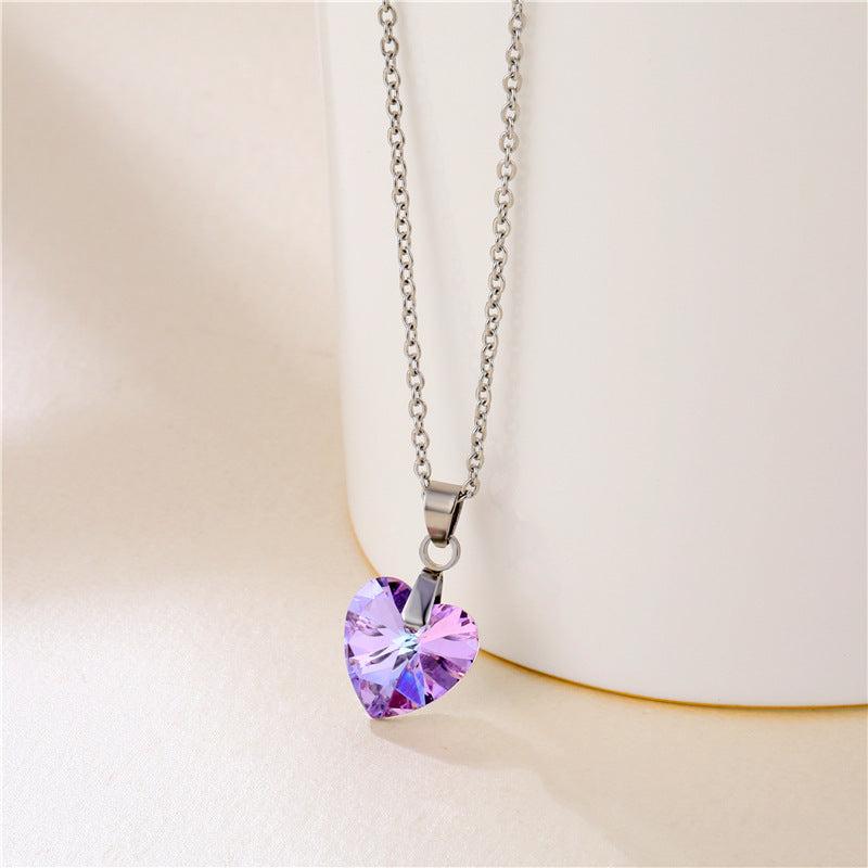 Ocean Heart Crystal Glass Pendant Necklace Women's Heart Shaped Crystal