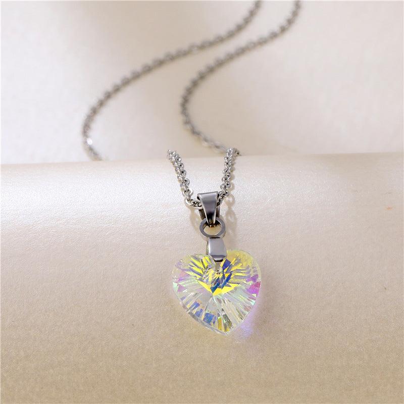 Ocean Heart Crystal Glass Pendant Necklace Women's Heart Shaped Crystal