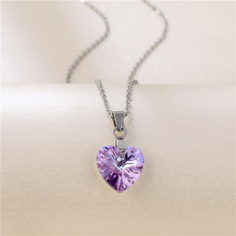 Ocean Heart Crystal Glass Pendant Necklace Women's Heart Shaped Crystal