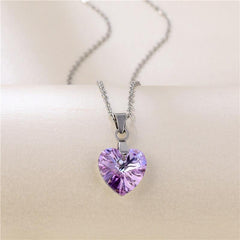 Ocean Heart Crystal Glass Pendant Necklace Women's Heart Shaped Crystal