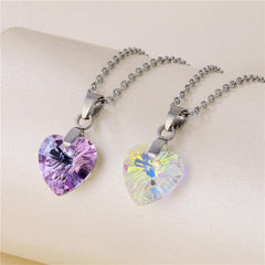 Ocean Heart Crystal Glass Pendant Necklace Women's Heart Shaped Crystal