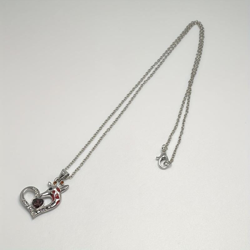 Giraffe Crystal Heart Pendant Necklace