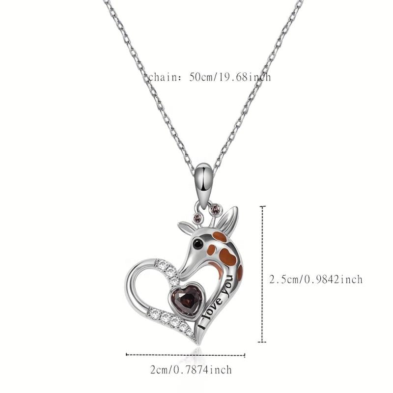 Giraffe Crystal Heart Pendant Necklace