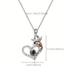 Giraffe Crystal Heart Pendant Necklace