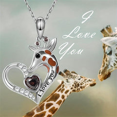 Giraffe Crystal Heart Pendant Necklace