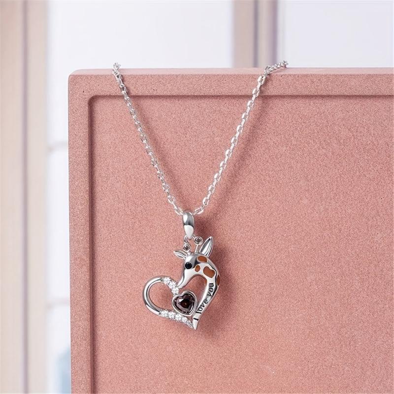Giraffe Crystal Heart Pendant Necklace