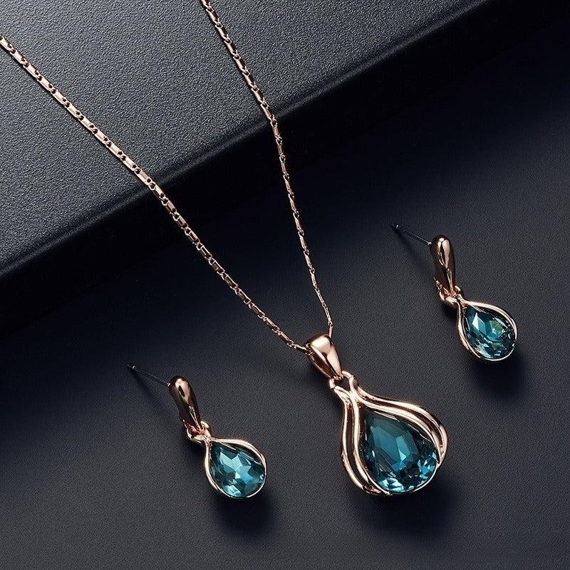 Green Water Droplet Necklace Earrings Set