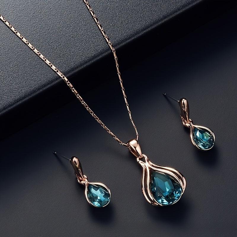 Green Water Droplet Necklace Earrings Set