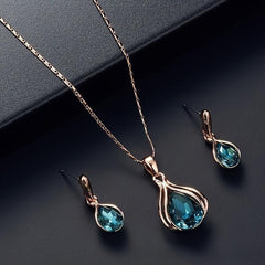 Green Water Droplet Necklace Earrings Set
