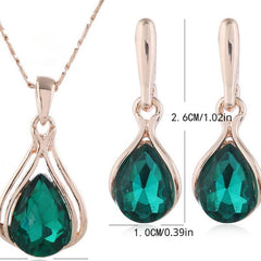 Green Water Droplet Necklace Earrings Set