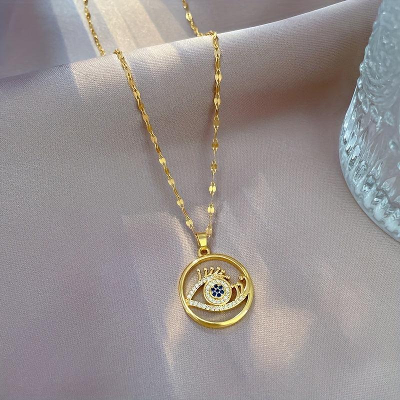 Stainless Steel Eyelash Eye Pendant Necklace For Women Girls Clavicle Chain