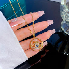 Stainless Steel Eyelash Eye Pendant Necklace For Women Girls Clavicle Chain
