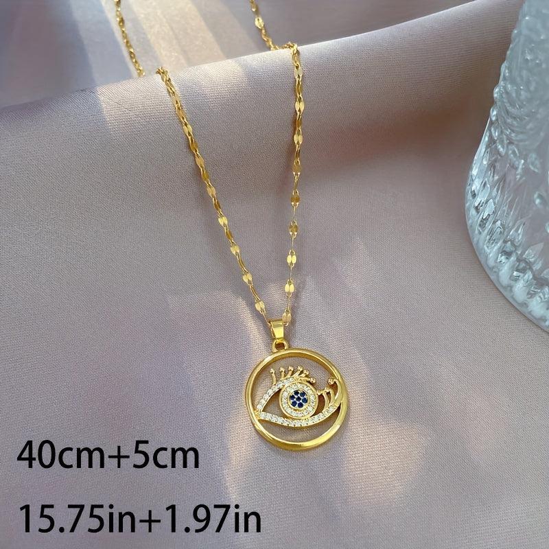 Stainless Steel Eyelash Eye Pendant Necklace For Women Girls Clavicle Chain