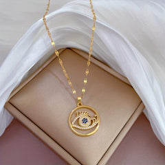 Stainless Steel Eyelash Eye Pendant Necklace For Women Girls Clavicle Chain