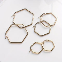 Stainless Steel Hexagonal Plated Earrings Set with Ear Cuffs