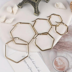 Stainless Steel Hexagonal Plated Earrings Set with Ear Cuffs