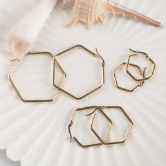 Stainless Steel Hexagonal Plated Earrings Set with Ear Cuffs