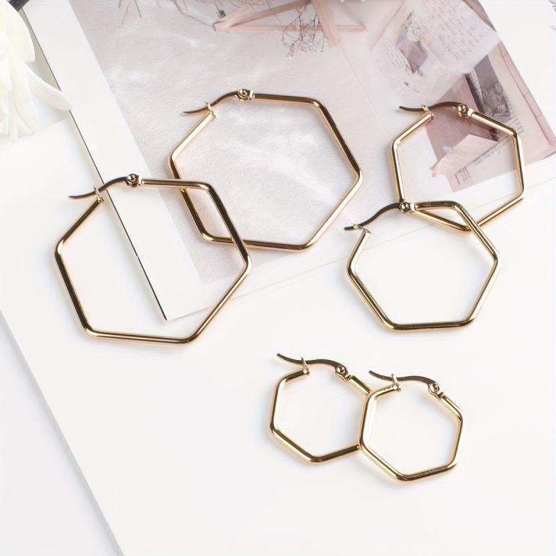 Stainless Steel Hexagonal Plated Earrings Set with Ear Cuffs