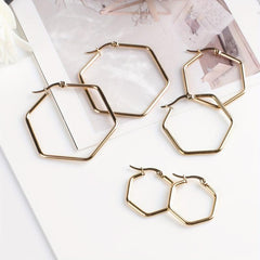 Stainless Steel Hexagonal Plated Earrings Set with Ear Cuffs