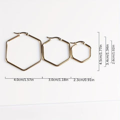 Stainless Steel Hexagonal Plated Earrings Set with Ear Cuffs