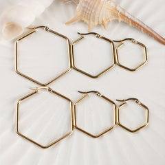 Stainless Steel Hexagonal Plated Earrings Set with Ear Cuffs