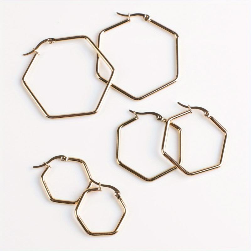 Stainless Steel Hexagonal Plated Earrings Set with Ear Cuffs