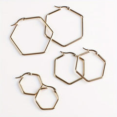 Stainless Steel Hexagonal Plated Earrings Set with Ear Cuffs