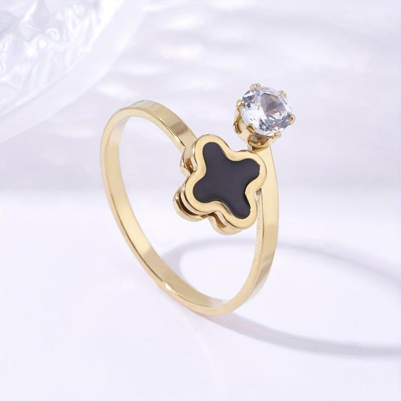 Stainless Steel Four Leaf Clover Ring - Summer Beach Jewelry