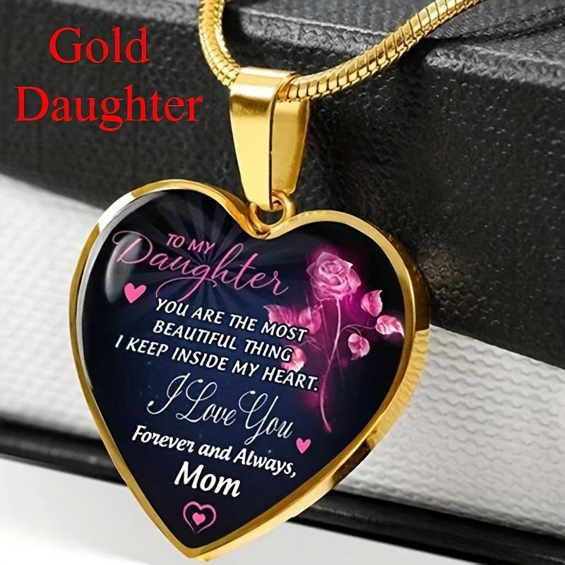 Daughter Love Pendant Snake Chain Peach Heart Alloy
